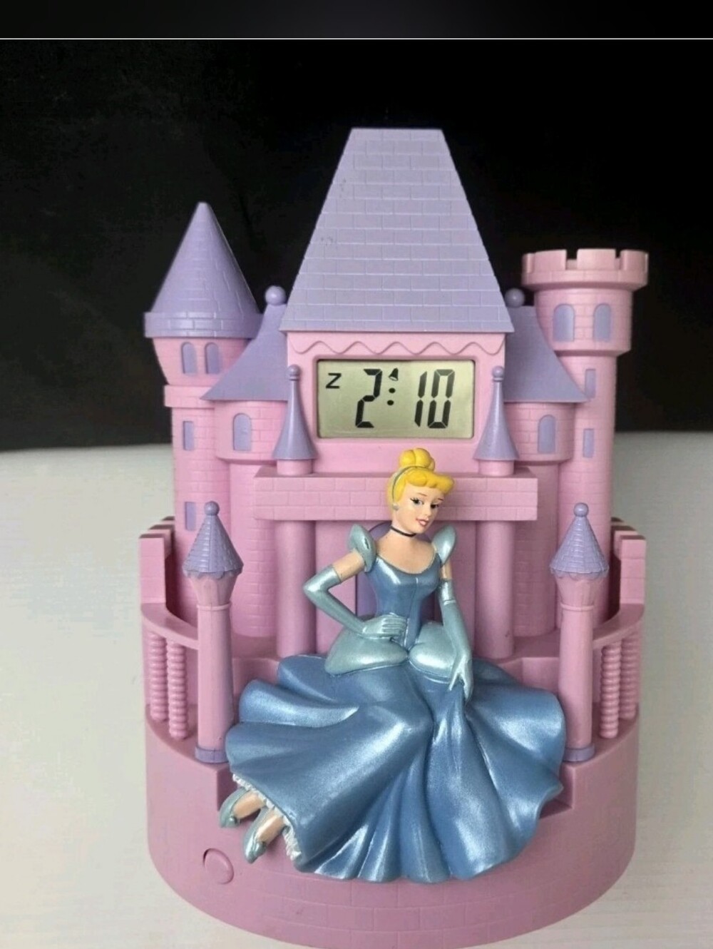Pink Castle Alarm Clock with Blue Princess. Figurine
